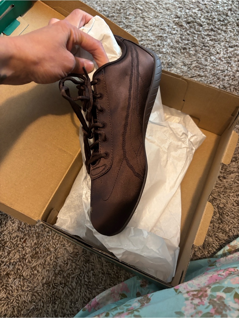 Puma Women's Chocolate Brown Lace-Up satin ballet Sneakers - Picture 4 of 6